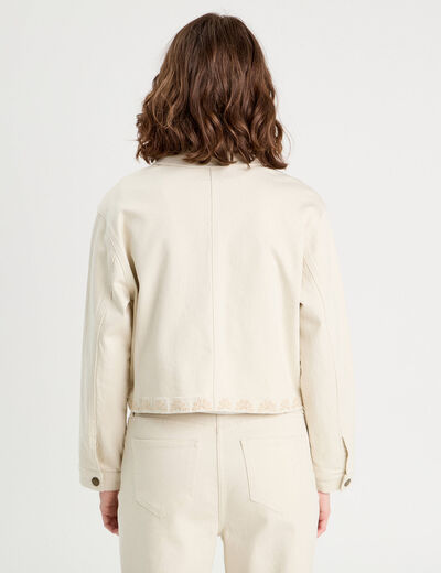 Veste brodée boutonnée ecru femme