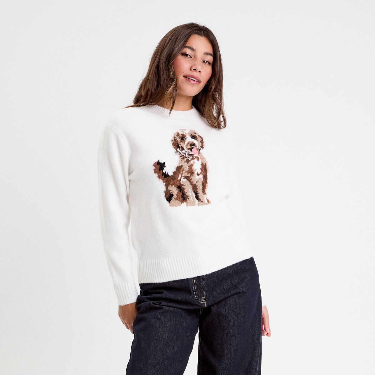 Pull manches longues ecru femme