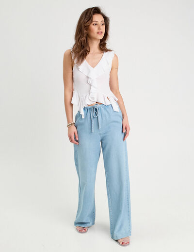 Top sans manches volants blanc femme