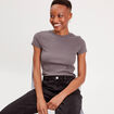 T-shirt manches courtes côtelé gris foncé femme