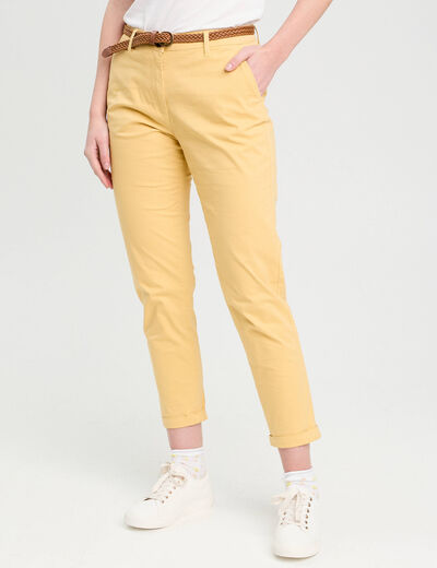 Pantalon chino 7/8ème jaune clair femme