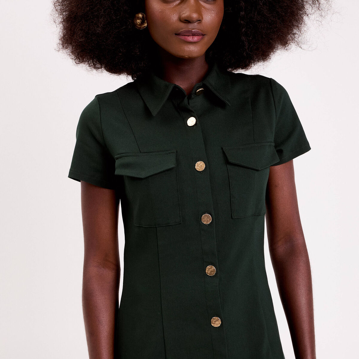 Robe droite boutonn&eacute;e vert fonc&eacute; femme