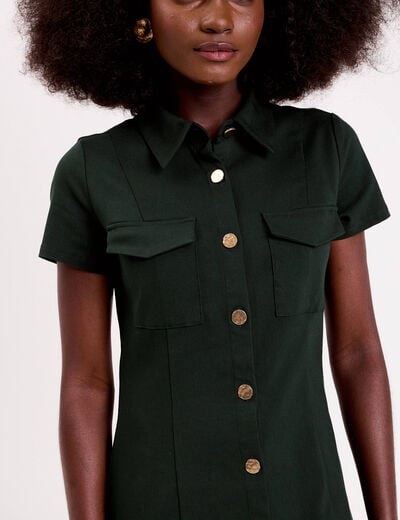 Robe droite boutonn&eacute;e vert fonc&eacute; femme
