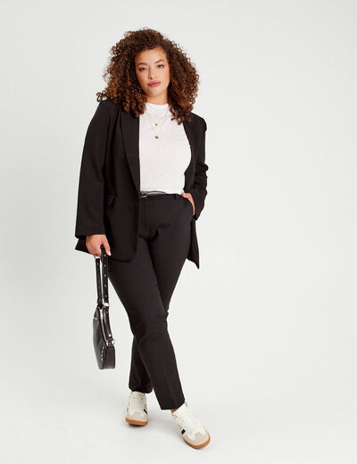 Pantalon cigarette ceinturé noir femme