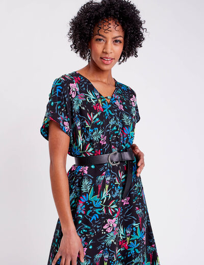 Robe longue à manches courtes noir femme