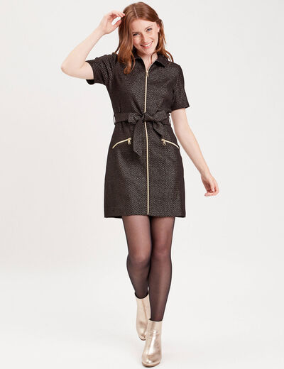 Robe droite ceinturée zippée noir femme