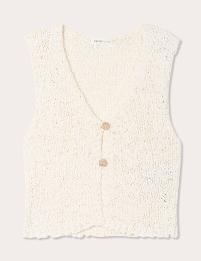 Gilet cropped sans manches ecru femme