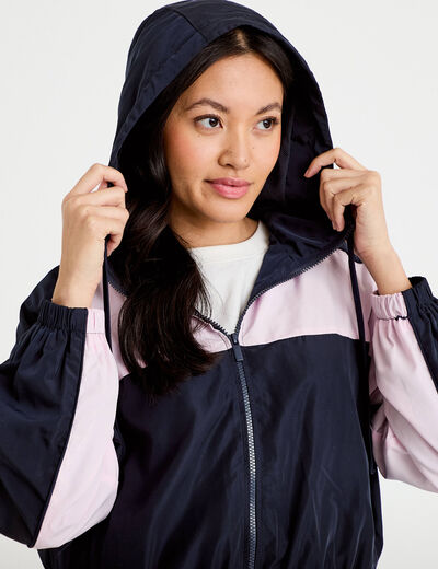 Veste cropped &agrave; capuche bas resserr&eacute; bleu marine femme