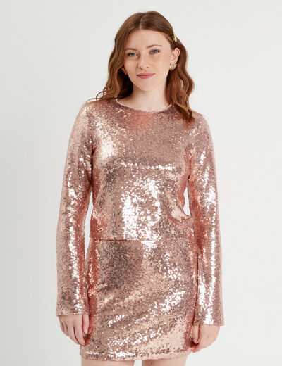 T-shirt avec sequins rose champagne femme