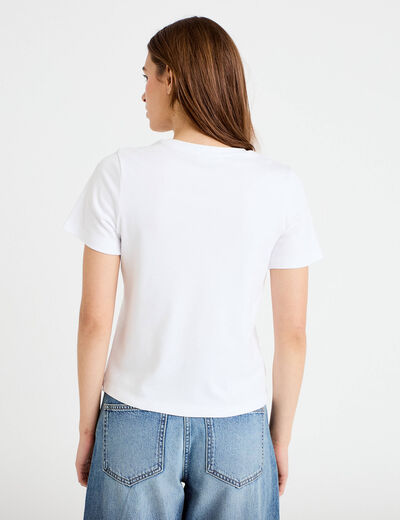 T-shirt col rond manches courtes blanc femme