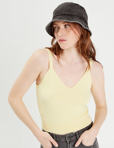 Débardeur tricot cropped jaune clair femme