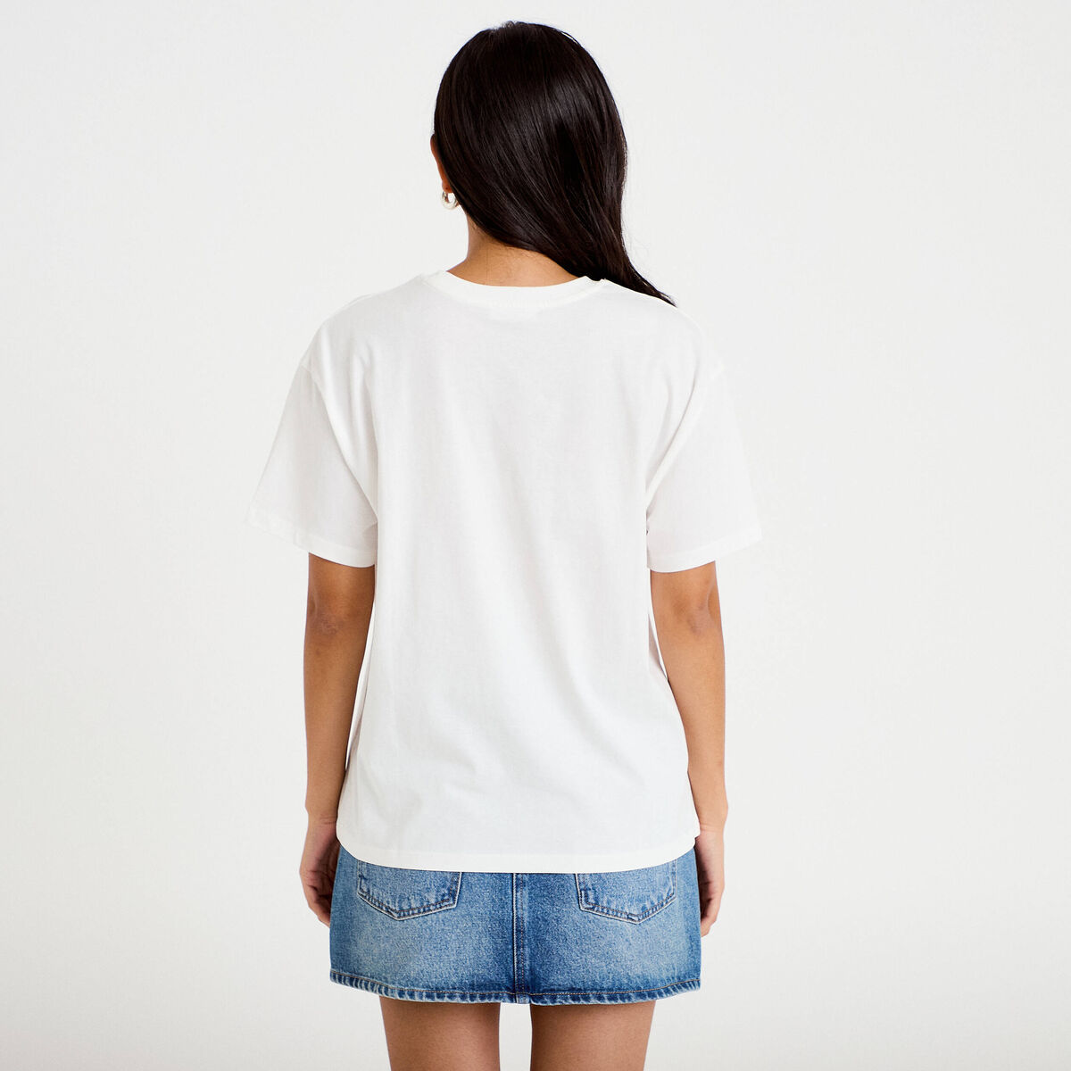 T-shirt col rond manches courtes ecru femme