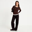 T-shirt 2-en-1 col rond manches longues marron fonc&eacute; femme