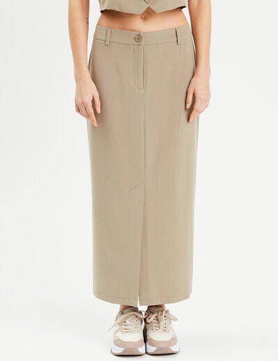 Jupe longue droite fendue vert kaki femme