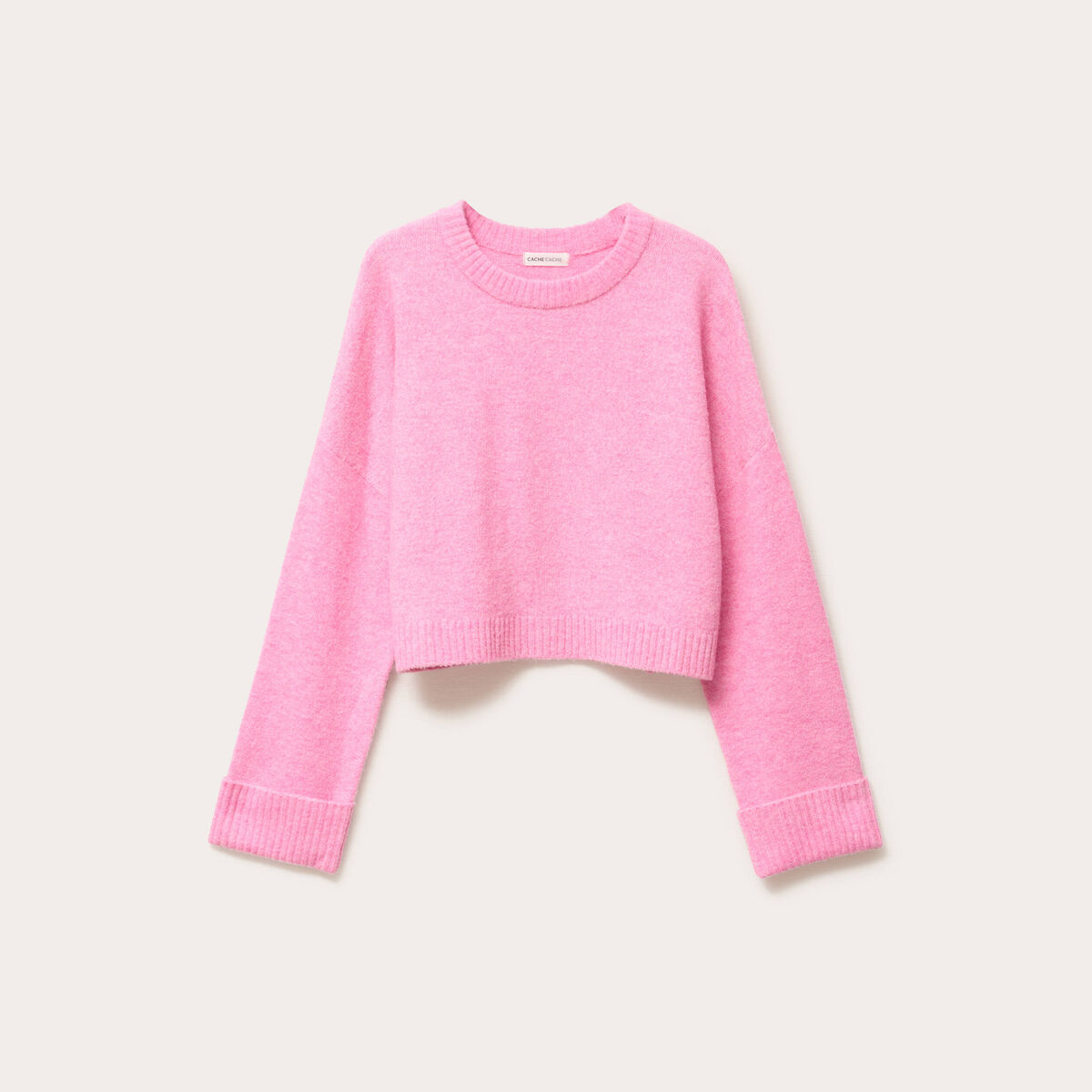 Pull cropped manches longues rose femme