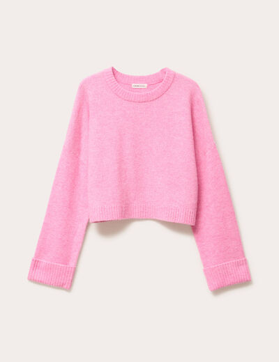 Pull cropped manches longues rose femme