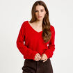 Pull avec col en V rouge femme