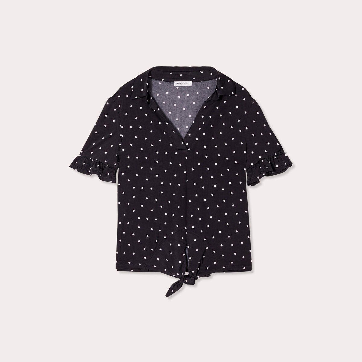 Chemise manches courtes nouée noir femme