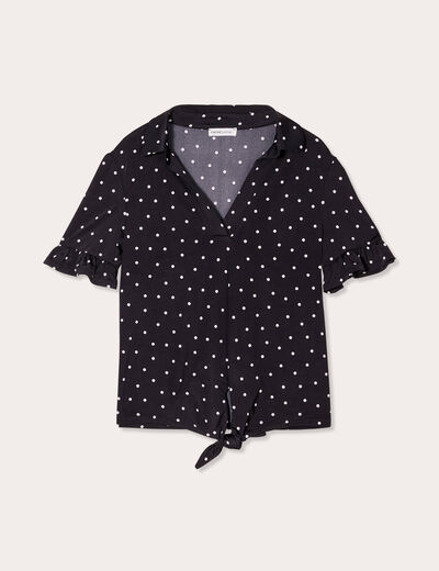 Chemise manches courtes nouée noir femme