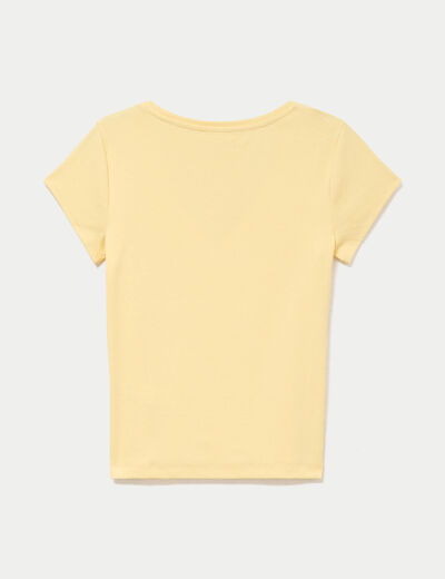 T-shirt ajust&eacute; col v manches courtes jaune clair femme
