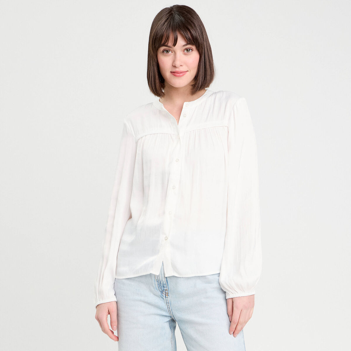 Blouse manches longues satin ecru femme