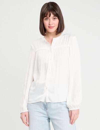 Blouse manches longues satin ecru femme