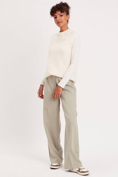 Pull sans manches col roulé ecru femme
