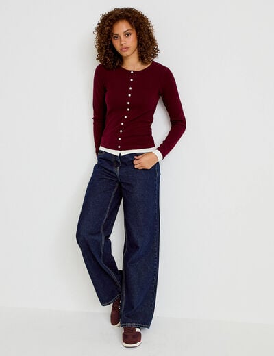 Top col rond manches longues bordeaux femme