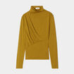 T-shirt drap&eacute; col montant jaune fonc&eacute; femme