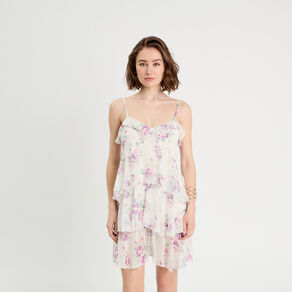 Robe évasée volants blanc femme