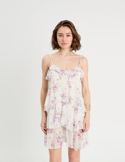 Robe évasée volants blanc femme
