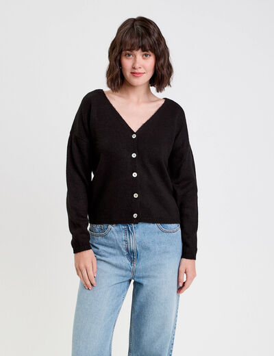 Gilet boutonné avec col en V noir femme