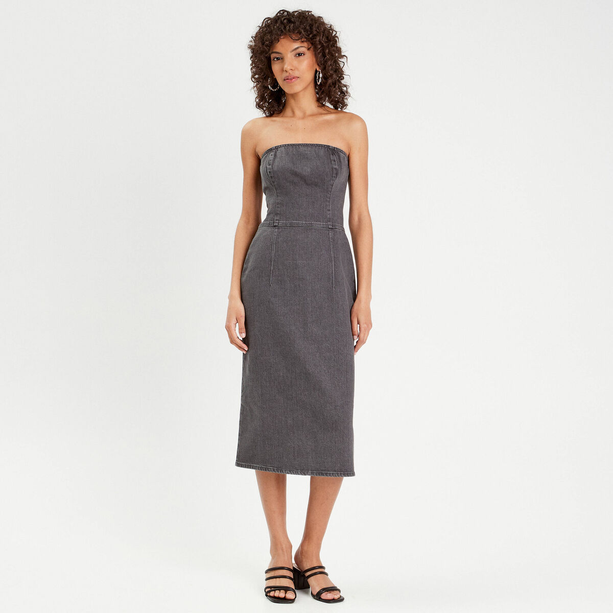 Robe bustier moulante en jean denim gris femme