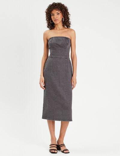 Robe bustier moulante en jean denim gris femme