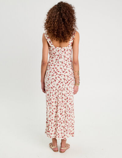 Robe longue évasée dentelle blanc femme