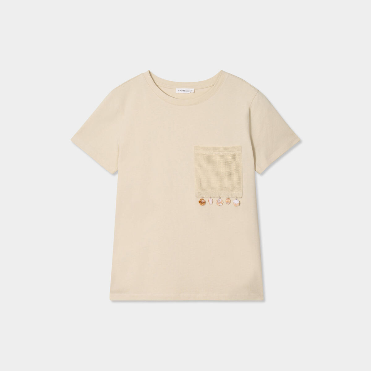 T-shirt poche détails bijoux beige femme