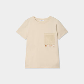 t shirt poche details bijoux beige femme T-shirt poche détails bijoux beige femme