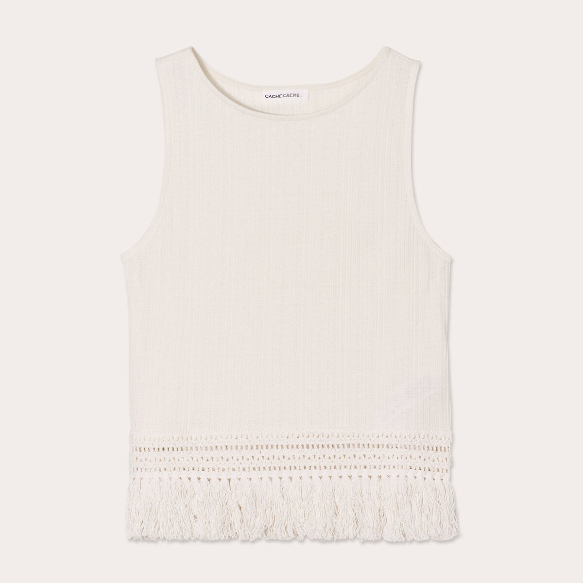 Débardeur avec franges ecru femme