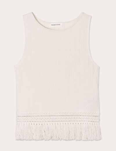 Débardeur avec franges ecru femme