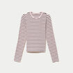 T-shirt ajust&eacute; col rond manches longues rose femme