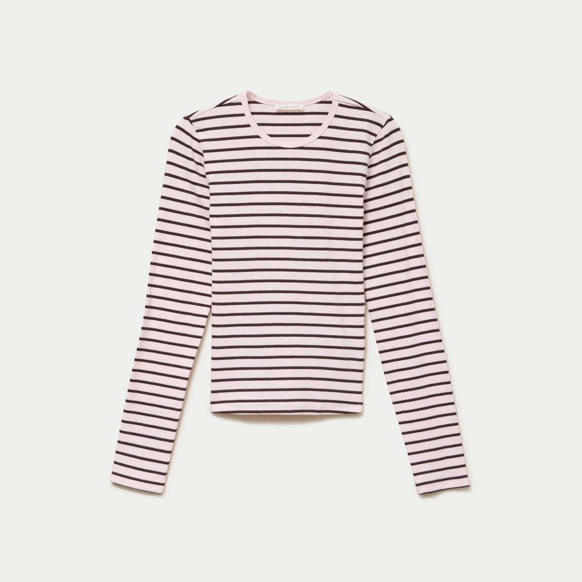 T-shirt ajust&eacute; col rond manches longues rose femme