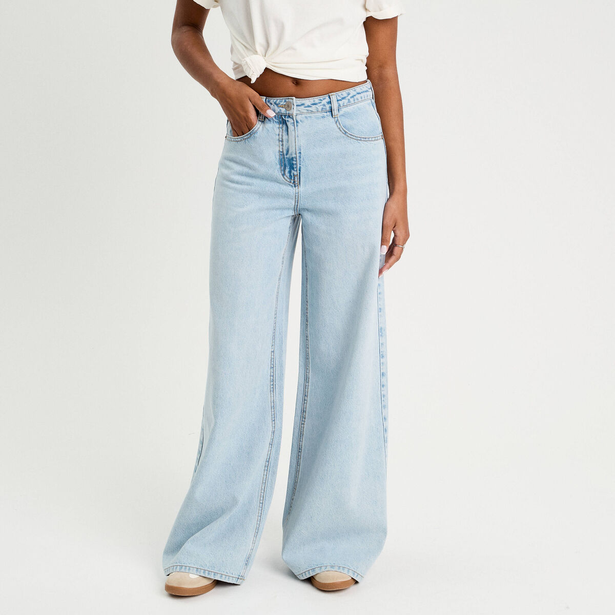 Jeans wide leg ultra large denim bleach femme