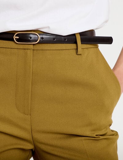 Pantalon cigarette ceintur&eacute; vert kaki femme