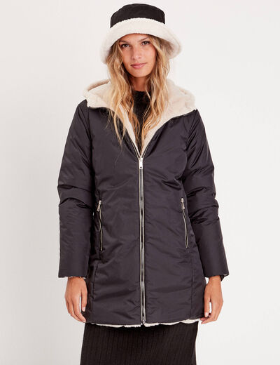 Parka réversible à capuche noir femme