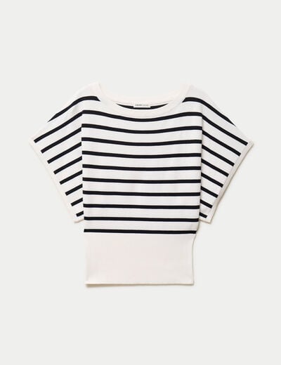 Pull ample manches courtes col rond blanc femme