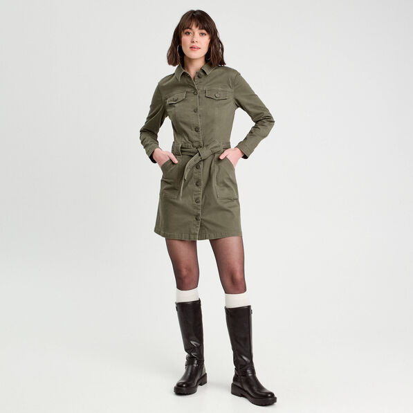 robe chemise droite ceinturee vert kaki femme Robe chemise droite ceinturée vert kaki femme