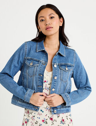 Veste cintr&eacute;e en jean col classique denim double stone femme