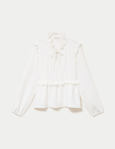Blouse ample col montant manches longues ecru femme