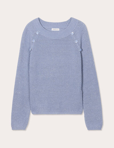 Pull avec boutons épaules bleu gris femme