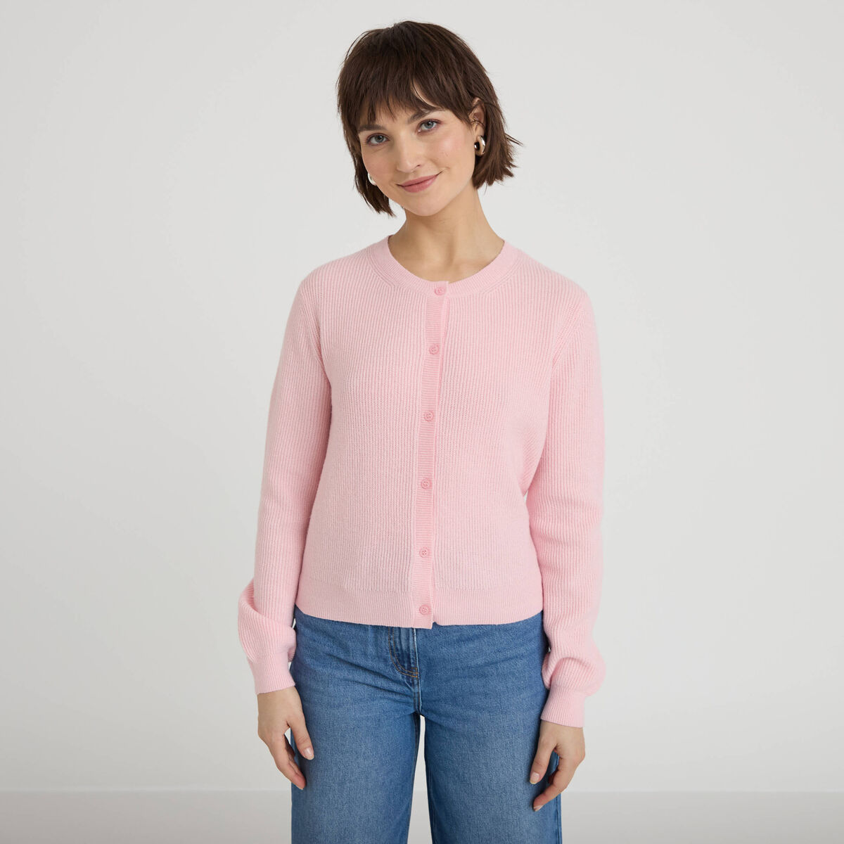 Gilet manches longues rose clair femme